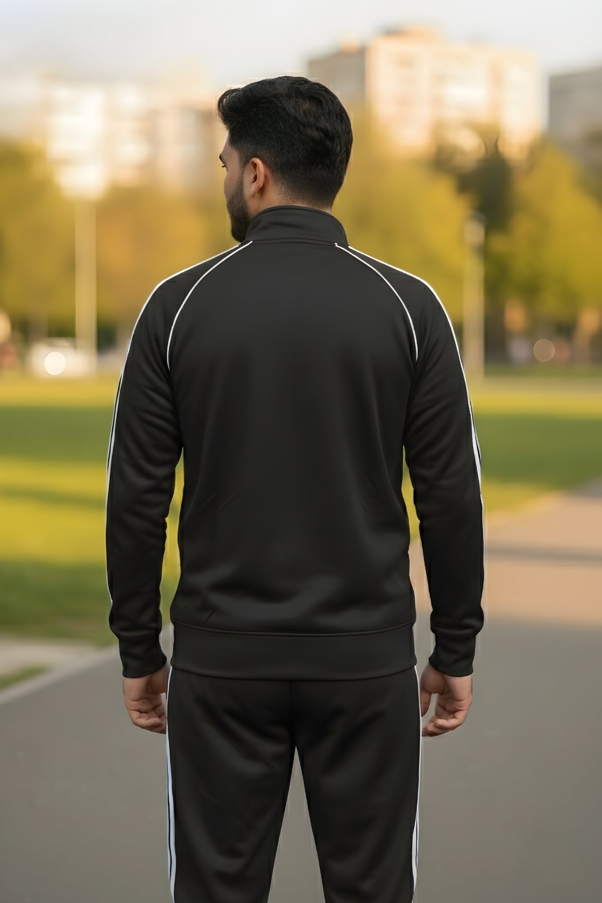 Black White Adidas 3-Stripes Tracksuit Back