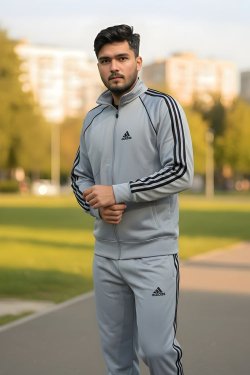 Grey Black Adidas 3-Stripes Tracksuit Front