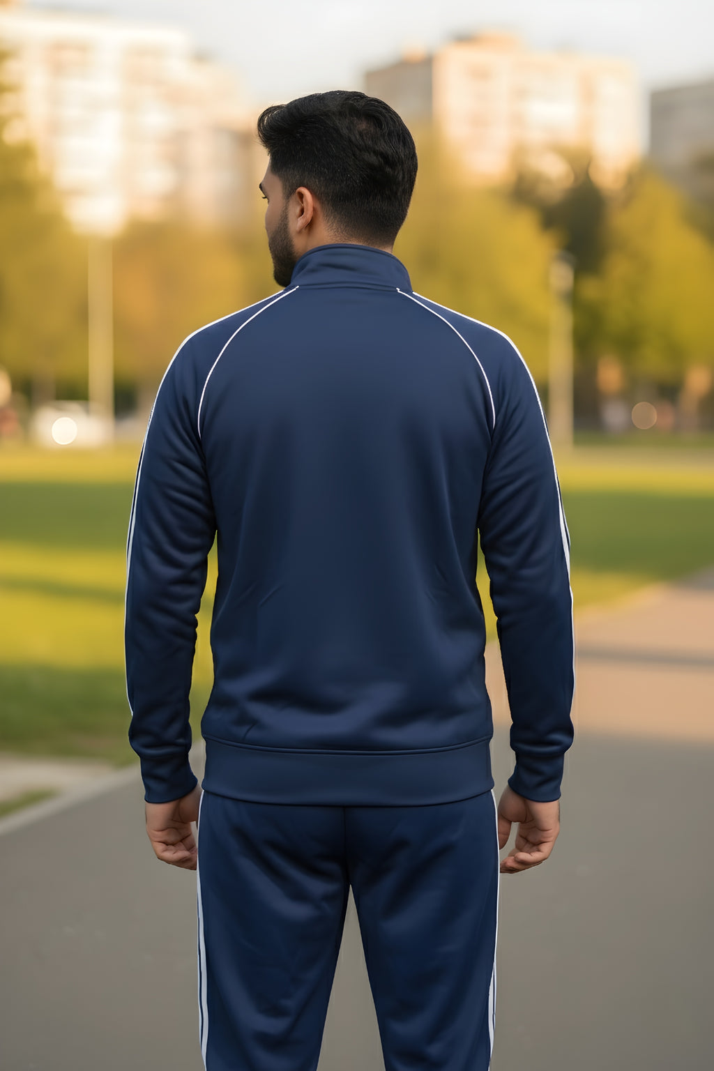 Navy Blue Adidas 3-Stripes Tracksuit Back