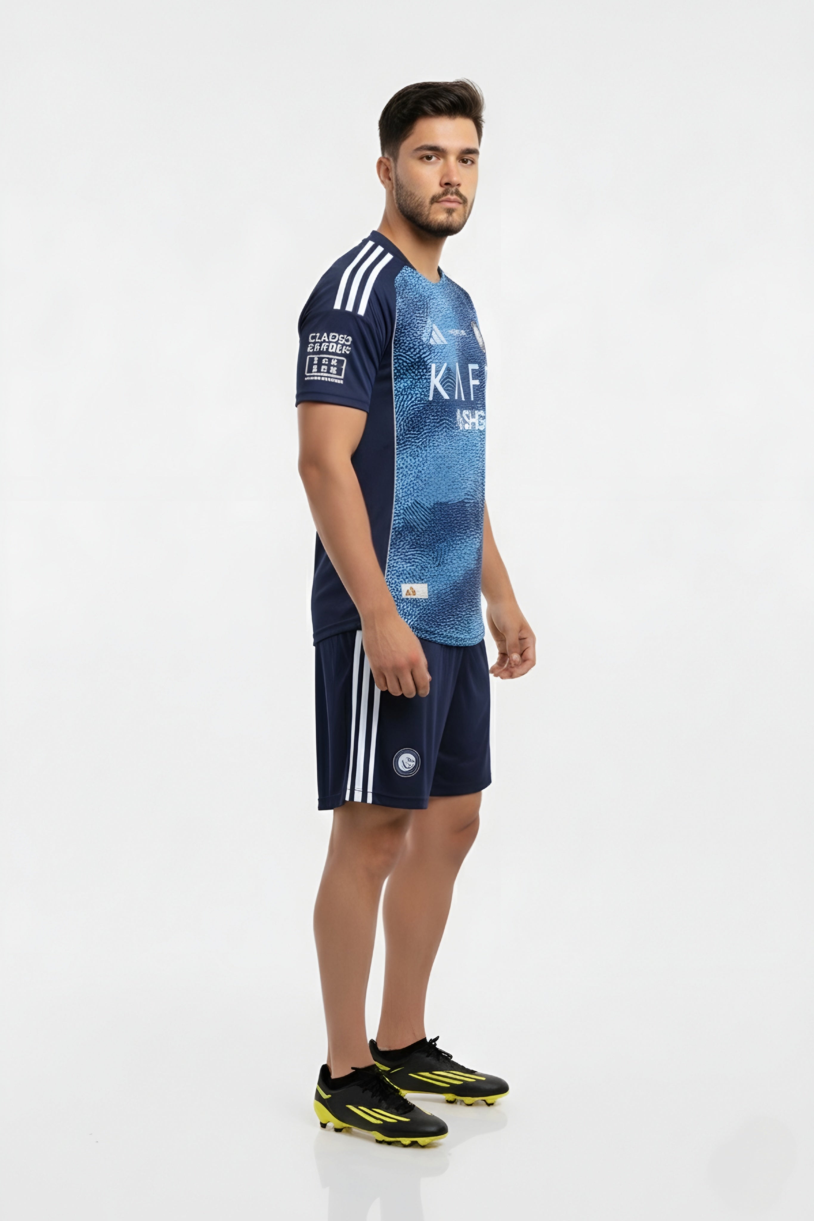 blue sports jersey and shorts