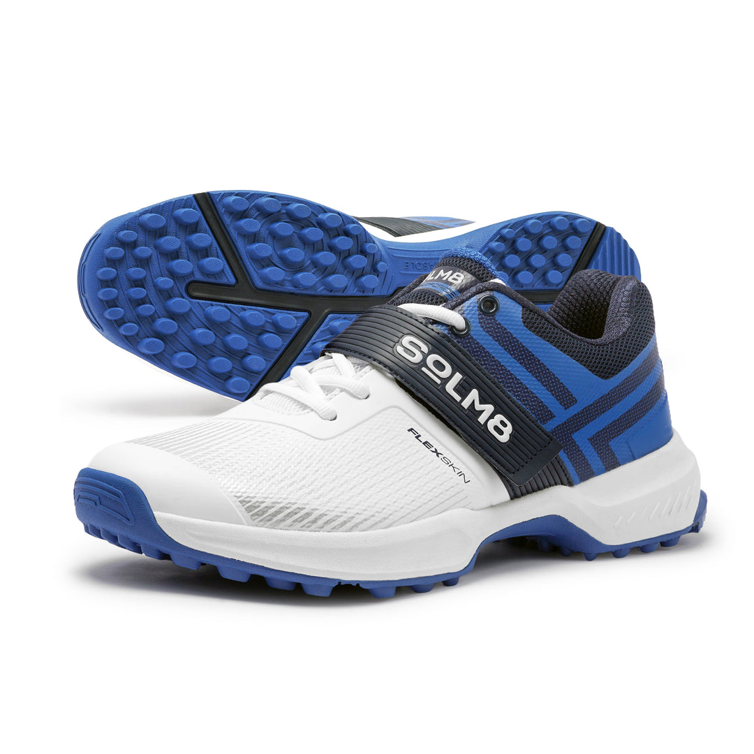 SOLM8 S8 outsole rubber grip cricket shoes close-up White Blue 